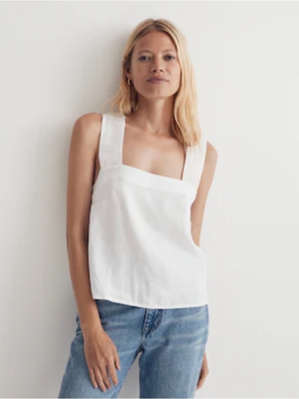 Madewell White Square-Strap Linen Blend Tank